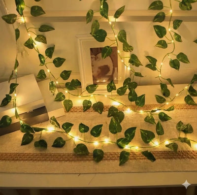Aesthetic Artificial Money Plant Creeper with LED Fairy Lights – Set of Hanging Greenery for Room Decor