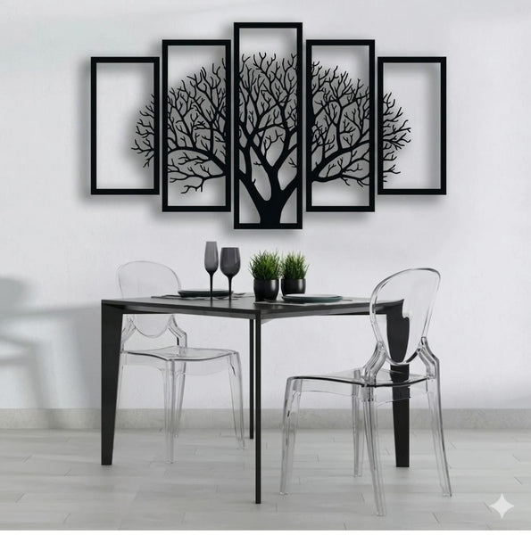 Modern 5-Panel Tree of Life Metal Wall Art