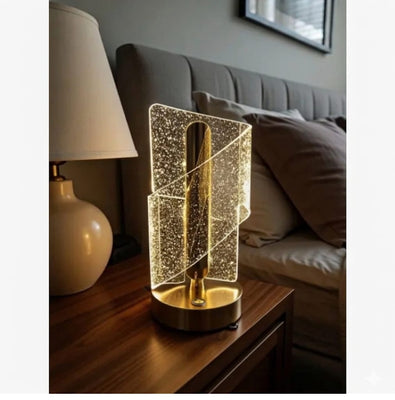 Luxury Crystal-Effect Geometric Bedside Lamp with Gold Base